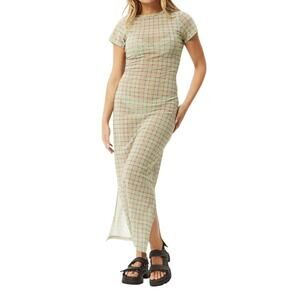 Afends Kali Sheer Maxi Dress in Pistachio Check, Size XS